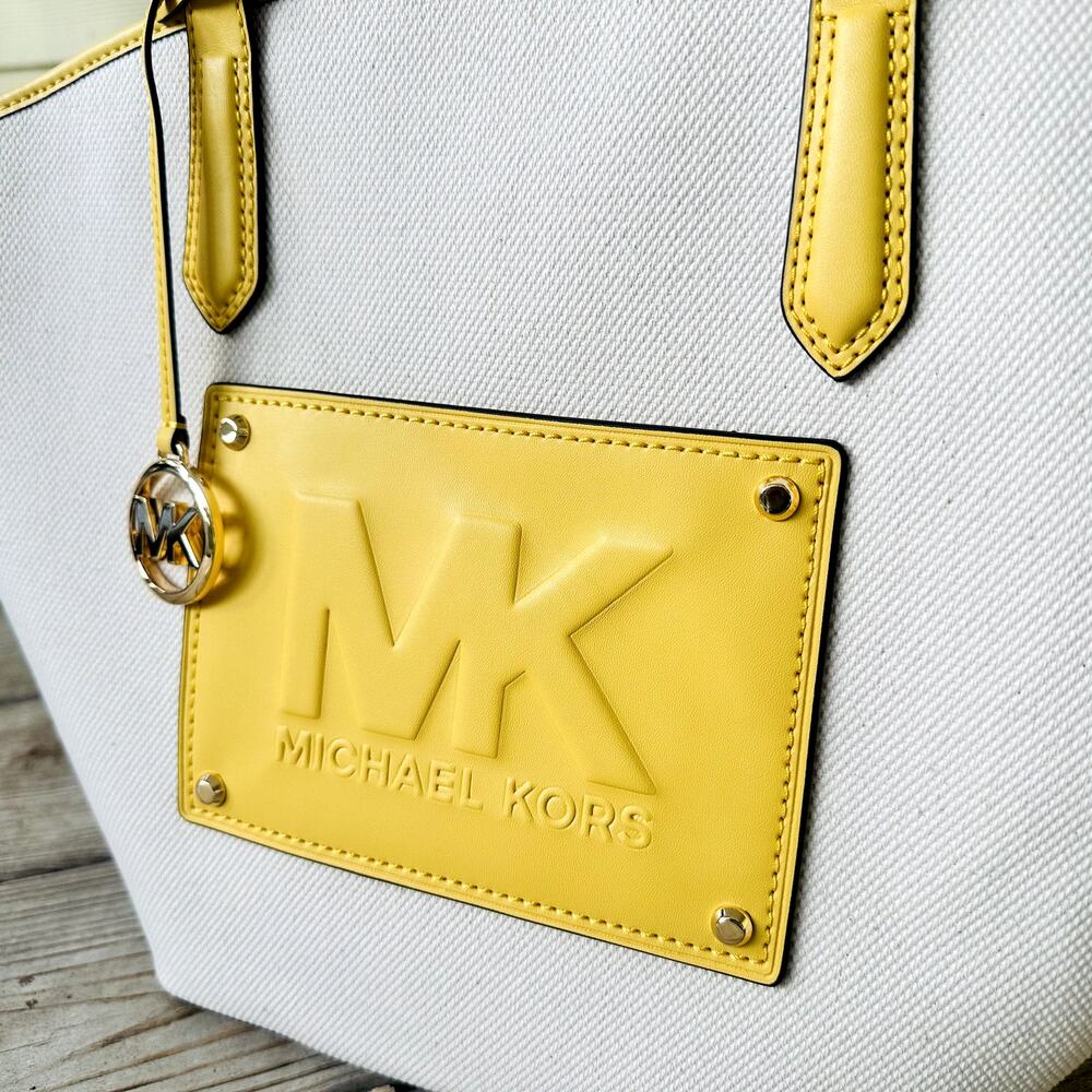 Michael Kors Kimber Tote Shopper Bag Daffodil Yellow Canvas NEW $558 - Picture 2 of 8